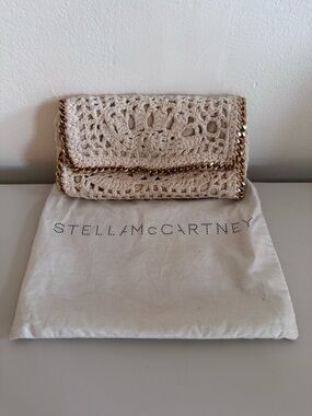 Stella McCartney Cream Mini Falabella Crochet Bag with Gold Chain Trim